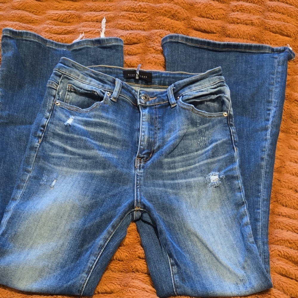 Risen Flare Distressed Denim Jeans